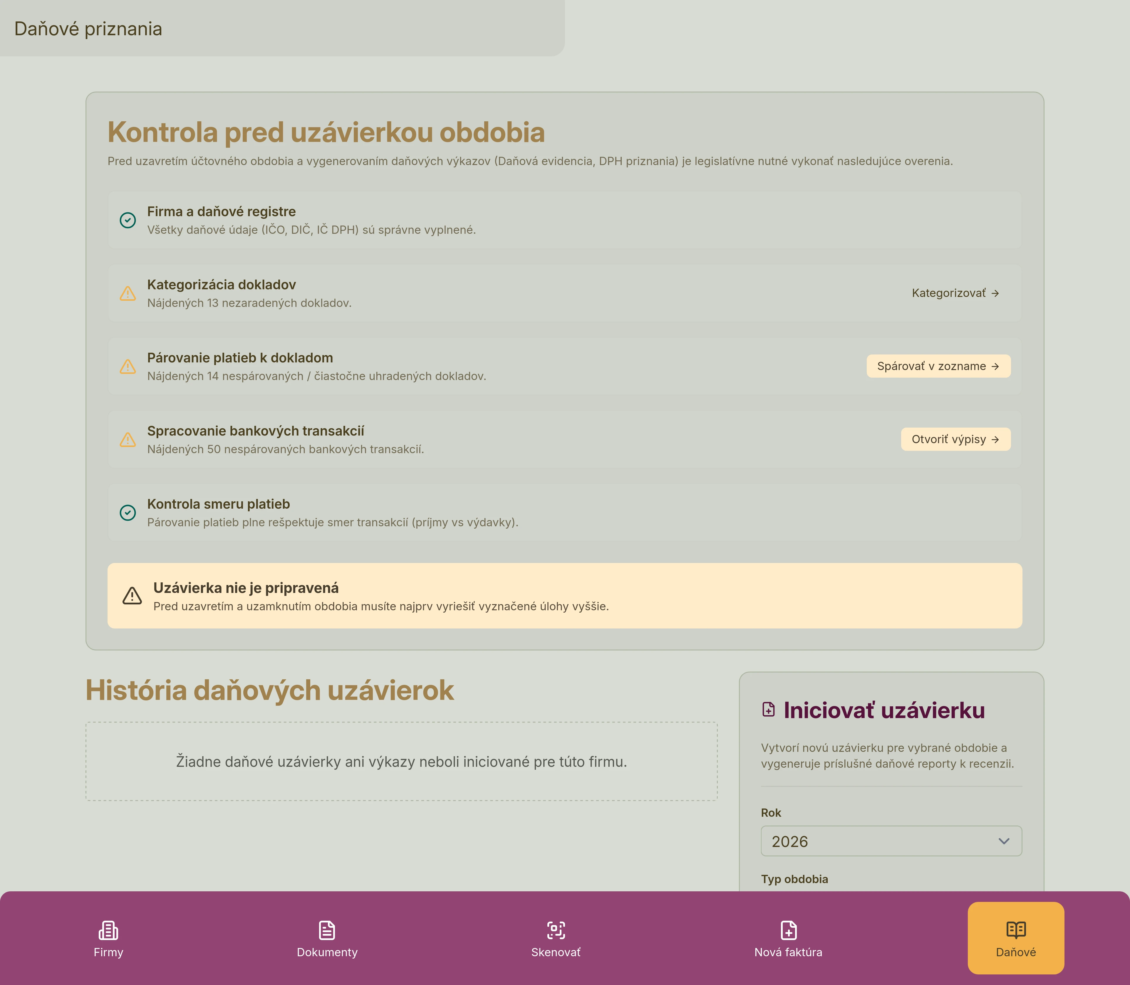 Accountant review and VAT closure documents export mockup
